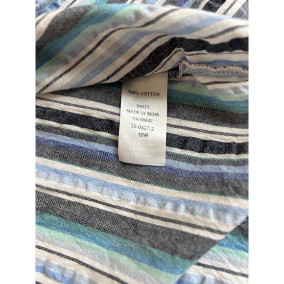 Roaman's Women’s Plus Size 18W Blue Striped button Up Seersucker Camp Cottage - Picture 5 of 8